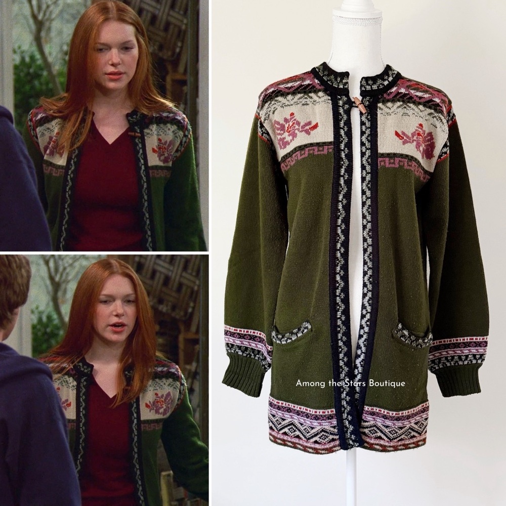 Super Rare 70s Vintage Olive Fair Isle Cardigan ASO Donna in That 70s Show